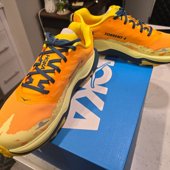 Hoka Torrent 4 Mens Size 12 1155115-SBLT Trail Running Shoes Sun Coral/Blue NEW - Picture 3 of 10